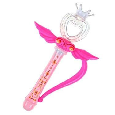 Imagem de Varinha Mágica Infantil com Luz, Rosa e Branco, Plástico, 18cm, Asas Decorativas, Brinquedo Luminoso para Crianças (Rosa Claro)