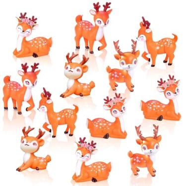 Imagem de Exasinine 12 peças de estatuetas de cervo em miniatura, miniaturas de animais da floresta e da floresta para artesanato, acessórios de jardim de fadas, enfeites de cervos pequenos, topos de bolo