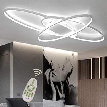 Imagem de Luminária de teto moderna embutida para sala de estar e jantar, luminária regulável com controle remoto, luminária suspensa oval com design de 3 anéis, lustre para cozinha, escritório, corre