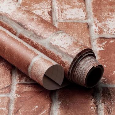 Imagem de Papel de parede de pedra de mármore (49,8 cm x 299,7 cm, pacote com 2, tijolo, vermelho escuro) adequado para locatários removível à prova d'água vinil decoração de casa para armários estante gaveta