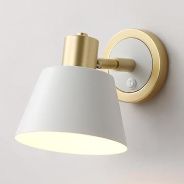 Imagem de Luminária de parede moderna de cabeceira, luminária de parede branca para leitura com interruptor liga/desliga, luminária de parede interna ajustável dourada E27, arandelas de metal com fiaç