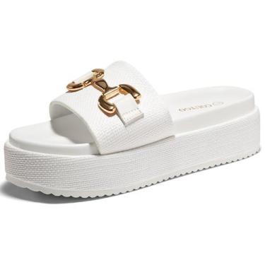 Imagem de Sandálias plataforma Coutgo Raffia Alpargatas femininas brancas 6