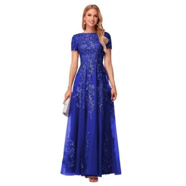 Imagem de Vestido Mãe da Noiva YOFF Lace Applique Azul Royal