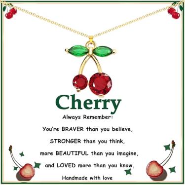 Imagem de GIAYIER Colar com pingente de cereja de cristal vermelho para mulheres, joias de frutas doces e cereja, presentes requintados de aniversário e Natal para amantes de cereja, joia moderna para amigas,