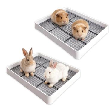 Imagem de Pacote com 2 caixas de areia de coelho grande – Bandeja de areia rasa para banheiro com grelha, panela de areia para animais pequenos, treinador de vaso sanitário para hamster, furão, ratos