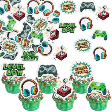 Imagem de Ephlyn 48Pcs Edible Video Game Cupcake Toppers Wafer Paper Game On Controllers Cupcake Picks Edible GamePad Cake Decorations for Game Theme Birthday Anniversary Party Supplies