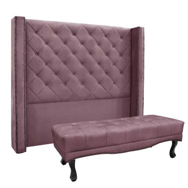 Imagem de Cabeceira Cama Box Queen 160cm e Recamier Vicenza Veludo Uva S04 - D'Rossi