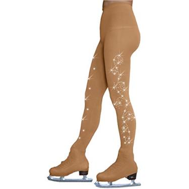 Imagem de ChloeNoel Meia-calça bronzeada para patinação artística TB8832, Bronzeado claro com redemoinhos de cristal nas 2 pernas, 4-6