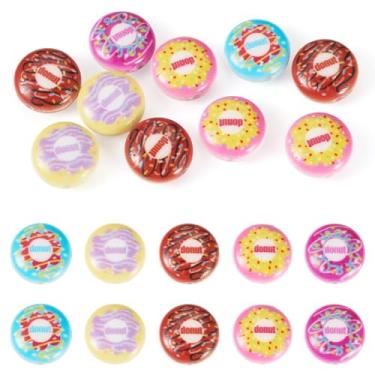 Imagem de Cheriswelry 10 peças de contas de acrílico redondas planas opacas de plástico soltas contas espaçadoras fofas contas de donut 17,5 mm para colar, chaveiro, cordão, fabricação de joias
