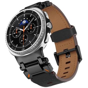 Imagem de WINGLE Pulseira de couro para Samsung Galaxy Watch Ultra de 47 mm 2025/2024 masculina, resistente, de grão superior, com conector de metal, armadura clássica, casual, negócios, Galaxy Watch, ultra