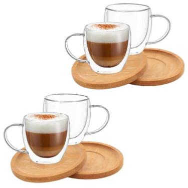 Imagem de Xicaras Vidro Duplo 140ml Com Pires Caneca Parede Dupla 4un - Majestic