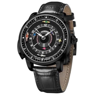 Imagem de PINDU Relógios automáticos para homens, NH35A design de movimento com botão de controle giratório de corrida de cavalos com 7 cavalos de metal, relógio mecânico para noite de jogo de tabuleiro