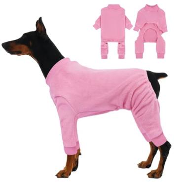 Imagem de IECOii Pijama de cachorro XXL para meninas - macio e quente, elástico e confortável, pijama de inverno de manga comprida para pastor alemão, labrador, lavável na máquina, rosa, tamanho 2GG
