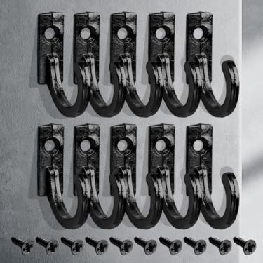 Imagem de 10 peças mini vintage rack de armazenamento ganchos de parede com parafusos casacos para casa chapéu cabide de roupas porta-chaves organizador de casa "preto"