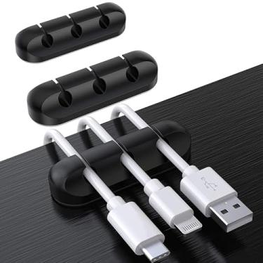 Imagem de Pacote com 3 clipes de cabo de silicone, organizador de fios, organizador de cabos USB, suporte de cabo para mesa de cabeceira de mesa (3 compartimentos) - 3 pretos
