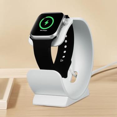 Imagem de Suporte de carregamento de relógio para mesa de cabeceira, base compacta compatível com Apple Watch séries 1/2/3/4/5/6/7/8/SE/Ultra(branco)