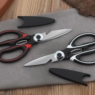 Imagem de 2 tesouras de cozinha: tesouras de carne de rapina resistentes, tesouras multiuso de aço inoxidável para aves, peixes, pizza e ervas