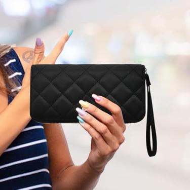 Imagem de Carteira feminina, carteira longa de material PU para mulheres, carteira de grande capacidade para mulheres com zíper, carteira feminina moderna fina para viagens, encontros, compras, Preto, Casual