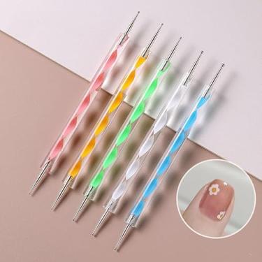Imagem de Conjunto de 5 peças de canetas de pontilhamento de arte de unhas em espiral design de aço inoxidável de ponta dupla para pintura de unhas acrílica e strass incrustado, perfeito para manicure DIY
