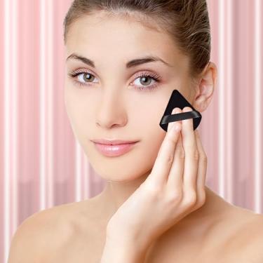 Imagem de 6 unidades de esponja de maquiagem de rosto em pó de veludo macio triângulo puffs de pó molhado e seco para base, pó preto