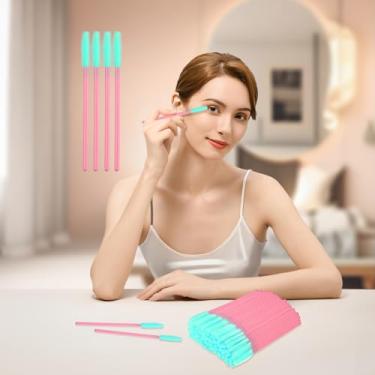 Imagem de 50 pincéis de cílios descartáveis, varinha de rímel de silicone, kits de maquiagem de carretéis de silicone macio para cuidados pessoais, extensões de sobrancelha e cílios (rosa + verde)