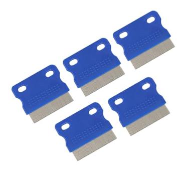 Imagem de Pacote com 5 pentes para piolhos de pulgas, pentes de aço inoxidável para cães e gatos com dentes arredondados, removedor profissional de manchas de lágrimas para animais de estimação pequenos, médios