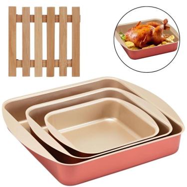 Imagem de Jogo Forma Quadrada 03 Peças Antiaderentes + Descanso Panela