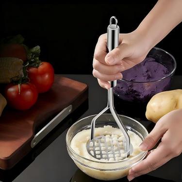 Imagem de Espremedor de purê de batatas de aço inoxidável resistente, ferramenta de cozinha para batatas, feijões, carne, legumes, lavável na lava-louças, quadrado