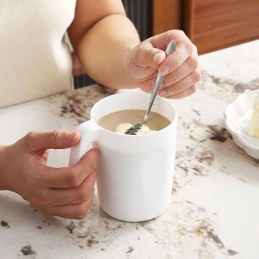 Imagem de 1 copo reutilizável com alça, copo de plástico, para casa e acampamento, copo de água com palha, para bebida, água, chá, suco e leite, pode ser lavado na lava-louças (branco)