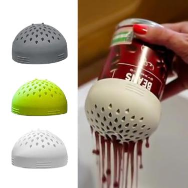 Imagem de 3 peças de coador de lata de silicone para cozinha, tampa de filtro de alimentos de encaixe para feijão enlatado, legumes, atum, tampa compacta sem BPA para drenagem rápida e enxágue cinza, verde