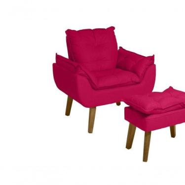 Imagem de Poltrona/cadeira Decorativa E Puff Glamour Com Pés Quadrado Vermelho -