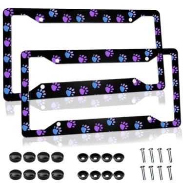 Imagem de Moldura de placa de licença com estampa de pata, molduras roxas, engraçadas, acessórios automotivos, capa de placa de licença de metal de alumínio para mulheres e homens (conjunto de 2, 31 cm x 16 cm)
