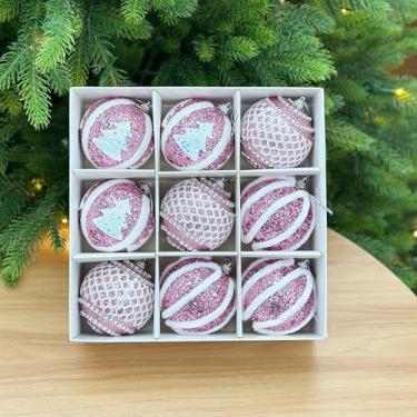 Imagem de Bolas de Natal, 9 peças, 8 cm, bolas de Natal, champanhe, pingente de decoração de árvore de presente para decoração de guirlanda de Natal (rosa)