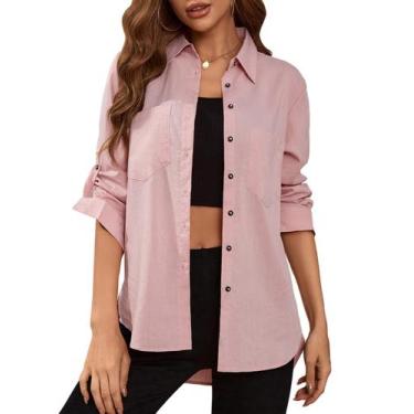 Imagem de Blusa feminina Deer Lady com botões rosa de algodão XXL-1