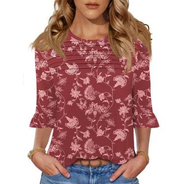 Imagem de Blusa túnica Blingfit feminina com estampa floral de manga 3/4 para mu