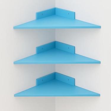 Imagem de Prateleira de Canto, Kit Trio Canto Prateleiras de Canto Mdf, 35x35cm(CANTO AZUL BEBÊ)