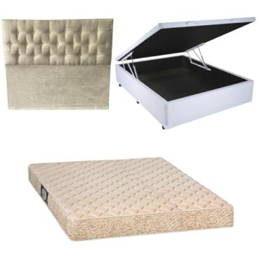 Imagem de Cama Box Baú Blindada com Colchão de Espuma Orthopedic + Cabeceira Botonê (CORINO BRANCO, Casal)