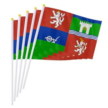 Imagem de PTEROSAUR Bandeira portátil Usti Nad Labem, 14 x 20 cm Usti Nad Labem bastão portátil pequena bandeira, decoração de mesa (100)