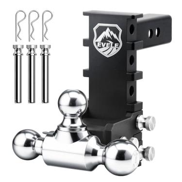 Imagem de Engate de reboque off-road de 3 esferas, engate de reboque ajustável GTW de 5,7 kg GTW para caminhões, trailers, barcos e ATV/UTV (4 cm, 5 cm, esferas de 6 cm), sem ferramentas, aço resistente à