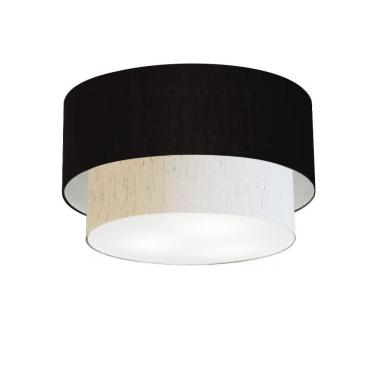 Imagem de Plafon Duplo Cilíndrico Vivare Md-3045 Cúpula Em Tecido 40x35cm - Bivolt Preto-linho-bege 127/220v