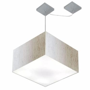 Imagem de Lustre Pendente Quadrado Com Desvio De Centro Vivare Md-4271 Cúpula Em Tecido 40x40cm - Bivolt Linho Bege 127/220v