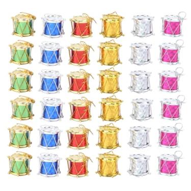 Imagem de DIYEAH 48 pingentes de Natal para pendurar mini tambor, enfeites de tambor com glitter de 2 cm, decorações de árvore de Natal de plástico de cores sortidas, enfeites de pingente para decoração de