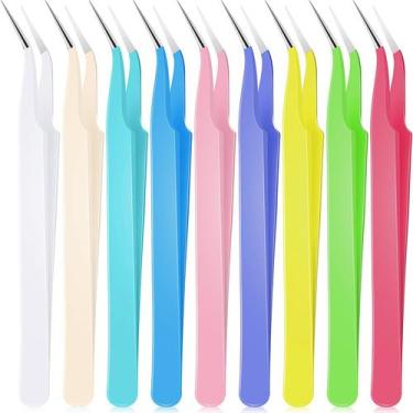 Imagem de Pinça Honoson 9 peças de aço inoxidável curvada de 12 cm Macaron