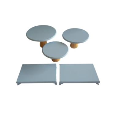 Imagem de Kit Boleira Festa E Bandeja, Kit Trio Boleira Cogumelo Suporte Doce E 2 Bandejas em Mdf para Festa de Aniversario(azul)