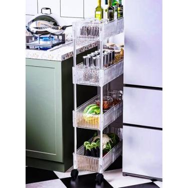Imagem de Carrinho utilitário de plástico de 4 camadas com rodas, carrinho organizador de armazenamento multifuncional para casa, escritório, cozinha e banheiro, estreito e transparente, 17 cm L x 33 cm C x 84