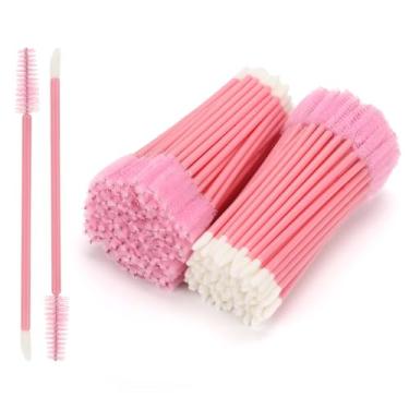 Imagem de 200 varinhas de rímel descartáveis com ponta dupla, pincel labial, aplicador de batom, carretel de sobrancelha para extensões de cílios, pincel de maquiagem portátil para sobrancelha, lábios, rosa