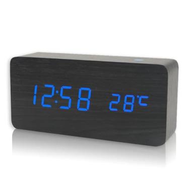 Imagem de Relógio de Madeira Criativo Direto da Fábrica Alarme LED com Calendário Perpétuo Controle por Voz Silencioso Segundo Temperatura Luminoso Lâmpada Bambu Magnólia Mesa Cabeceira