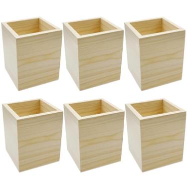 Imagem de 12 porta-canetas de madeira de pinho natural, organizador de mesa quadrado de madeira para projetos DIY, recipientes de lápis de artesanato, 9 x 7 x 7 cm, ideal para escritório e casa