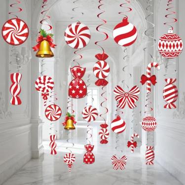 Imagem de Decorações de redemoinhos para pendurar doces de Natal, 24 peças, balas de Natal, espirais para pendurar no teto, bengala doce, pirulito, enfeites de hortelã-pimenta, festas, teto, redemoinhos, para