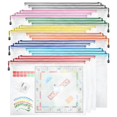 Imagem de 24 bolsas de armazenamento de jogos de tabuleiro, bolsas de malha com zíper, adequadas para organizadores e armazenamento de jogos de tabuleiro, 8 cores, A3 43 x 30,5 cm reutilizáveis com zíper